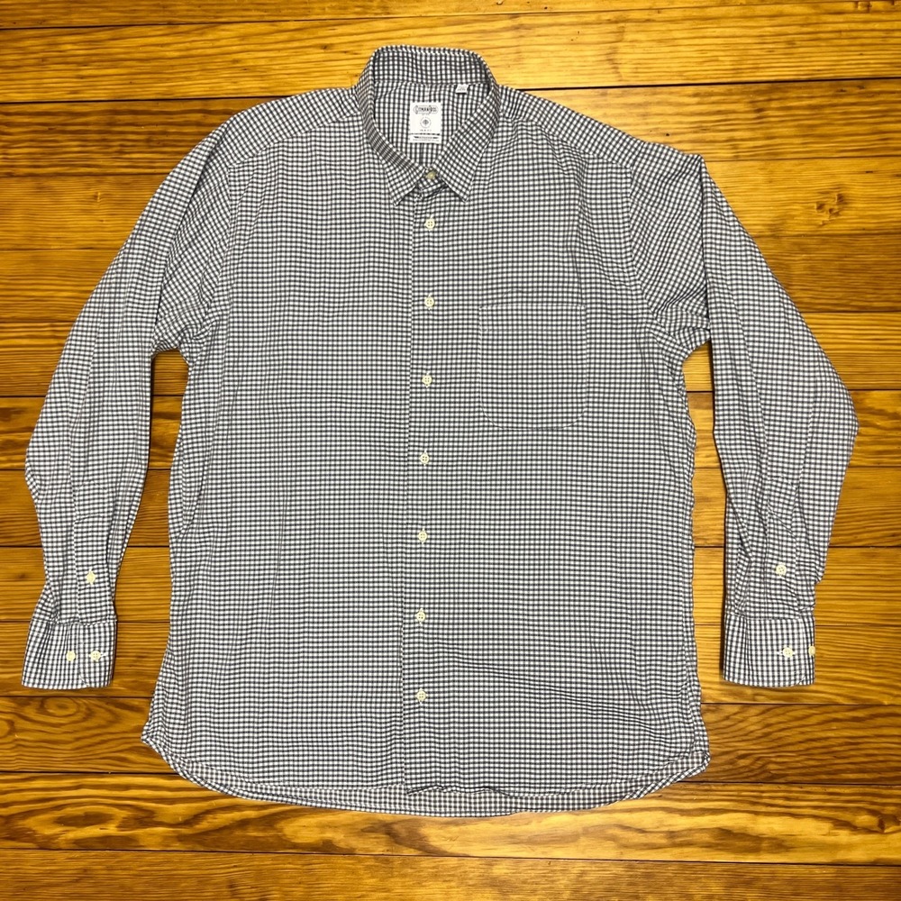 Gitman Bros Shirt‎ Large Check Trim Fit Stretch Wingspan Allen Edmonds 16.5